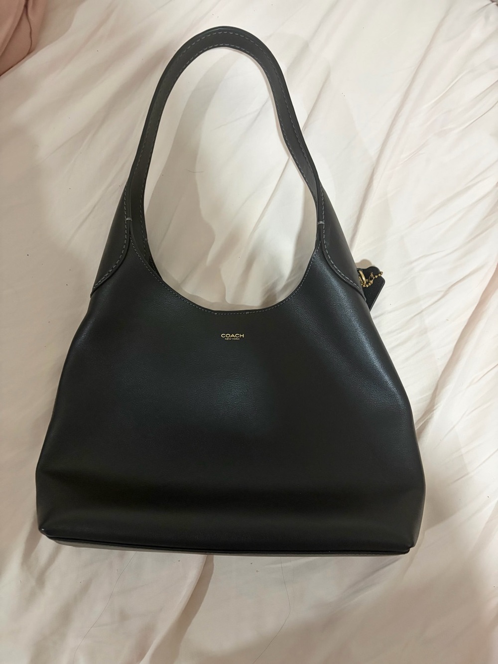 Coach Black Leather Hobo Shoulder Bag with Gold Logo